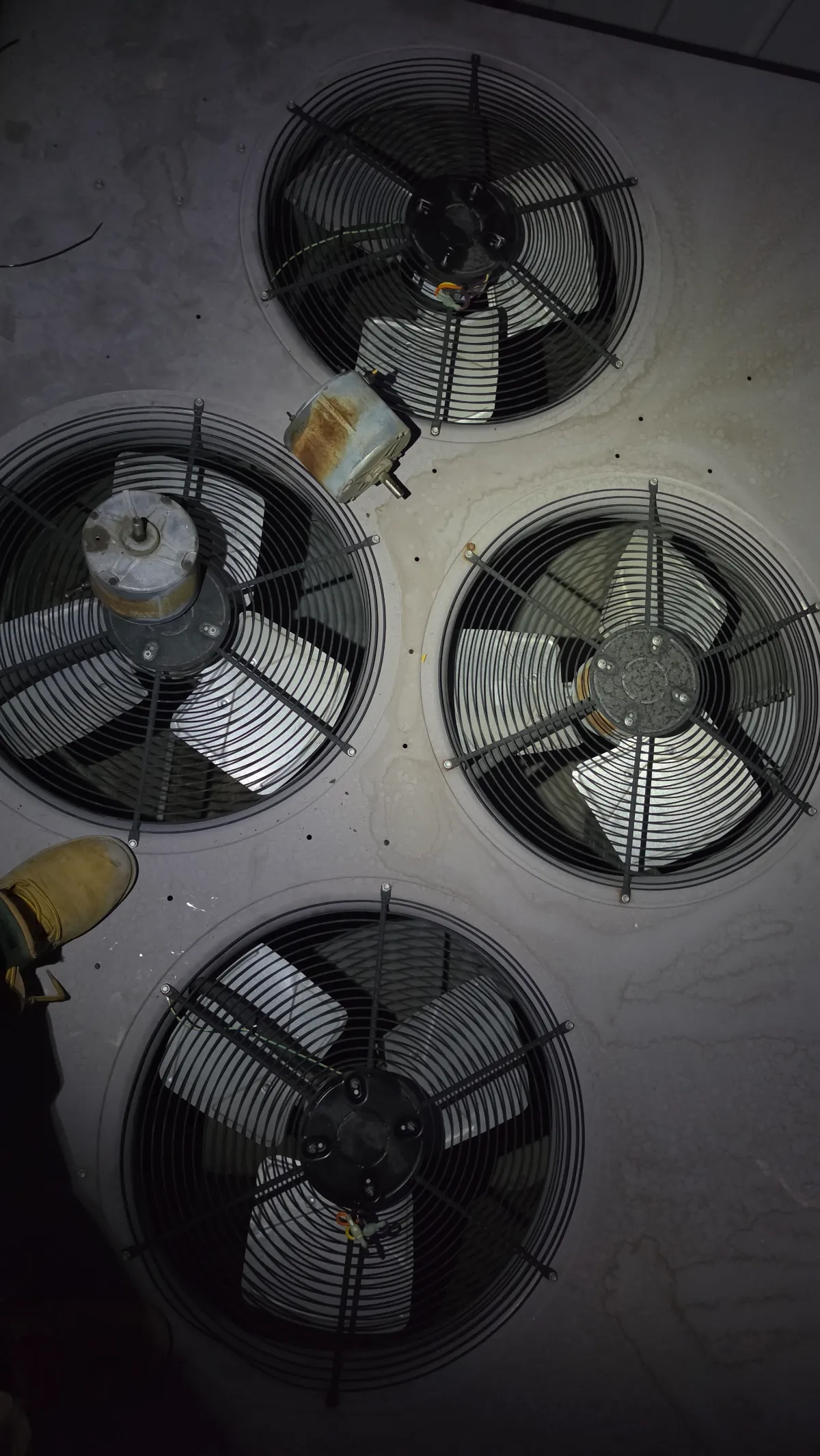 Progress photo showing Multiple condensing unit Motors during Commercial HVAC repair in Palm Springs, California