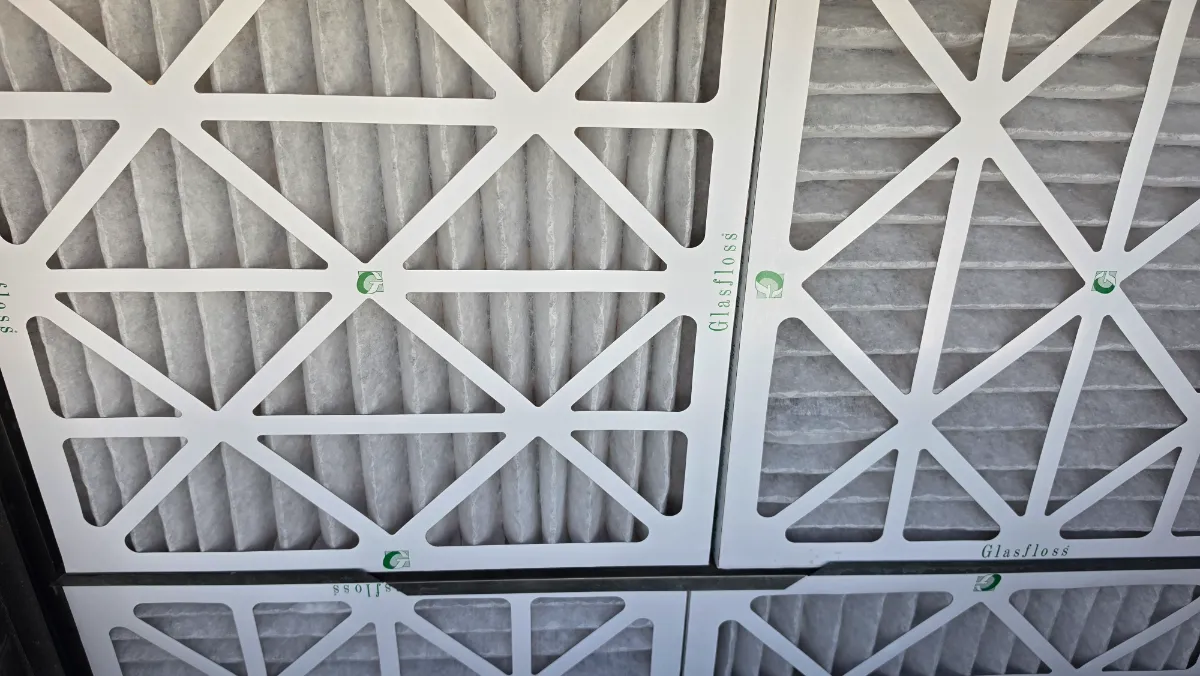 Progress photo showing New filters during Commercial HVAC maintenance in Palm Springs, California
