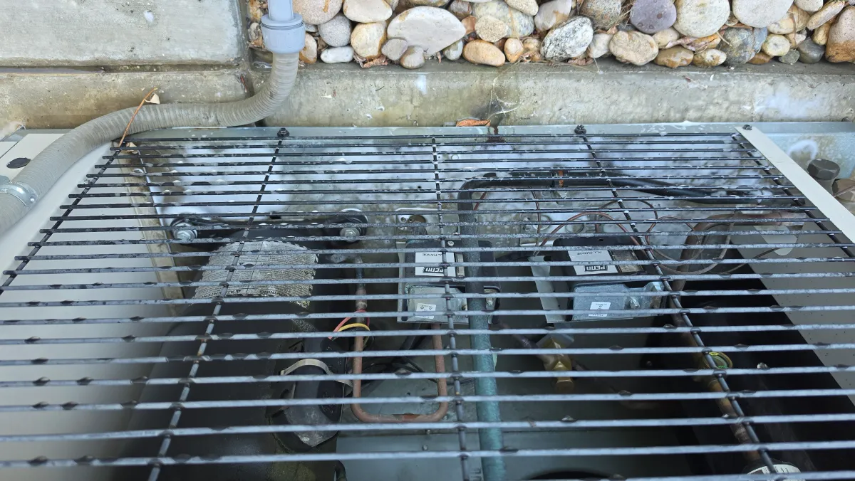 Progress photo showing chemical on system during Residential HVAC maintenance in Indian Wells, California