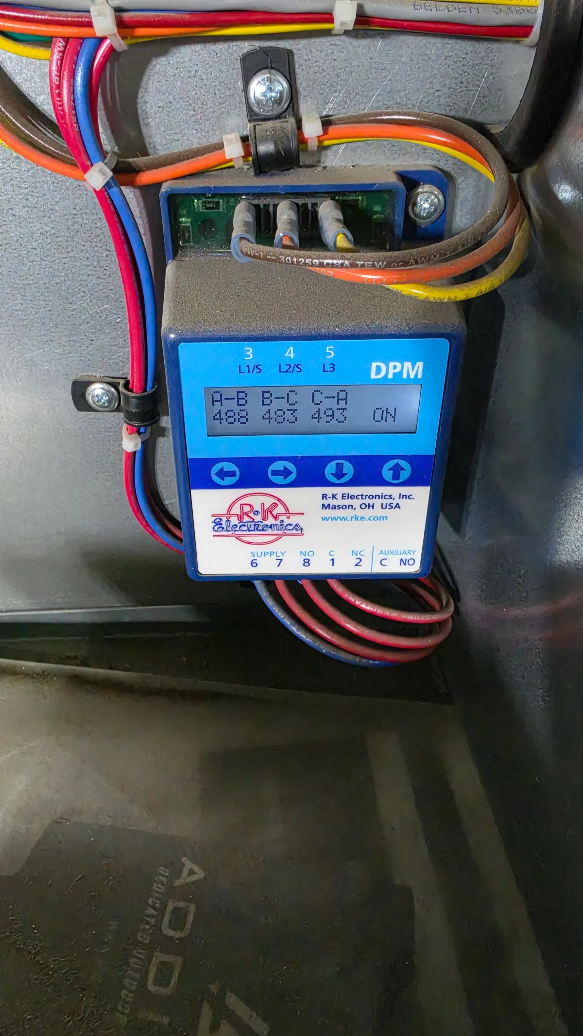 Progress photo showing 3-phase power monitor during Commercial HVAC service in Indian Wells, California