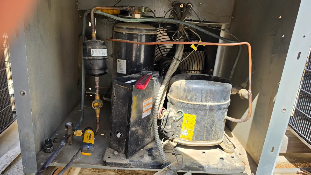 Progress photo showing connecting guages wine cellar during Residential HVAC service in Indian Wells, California