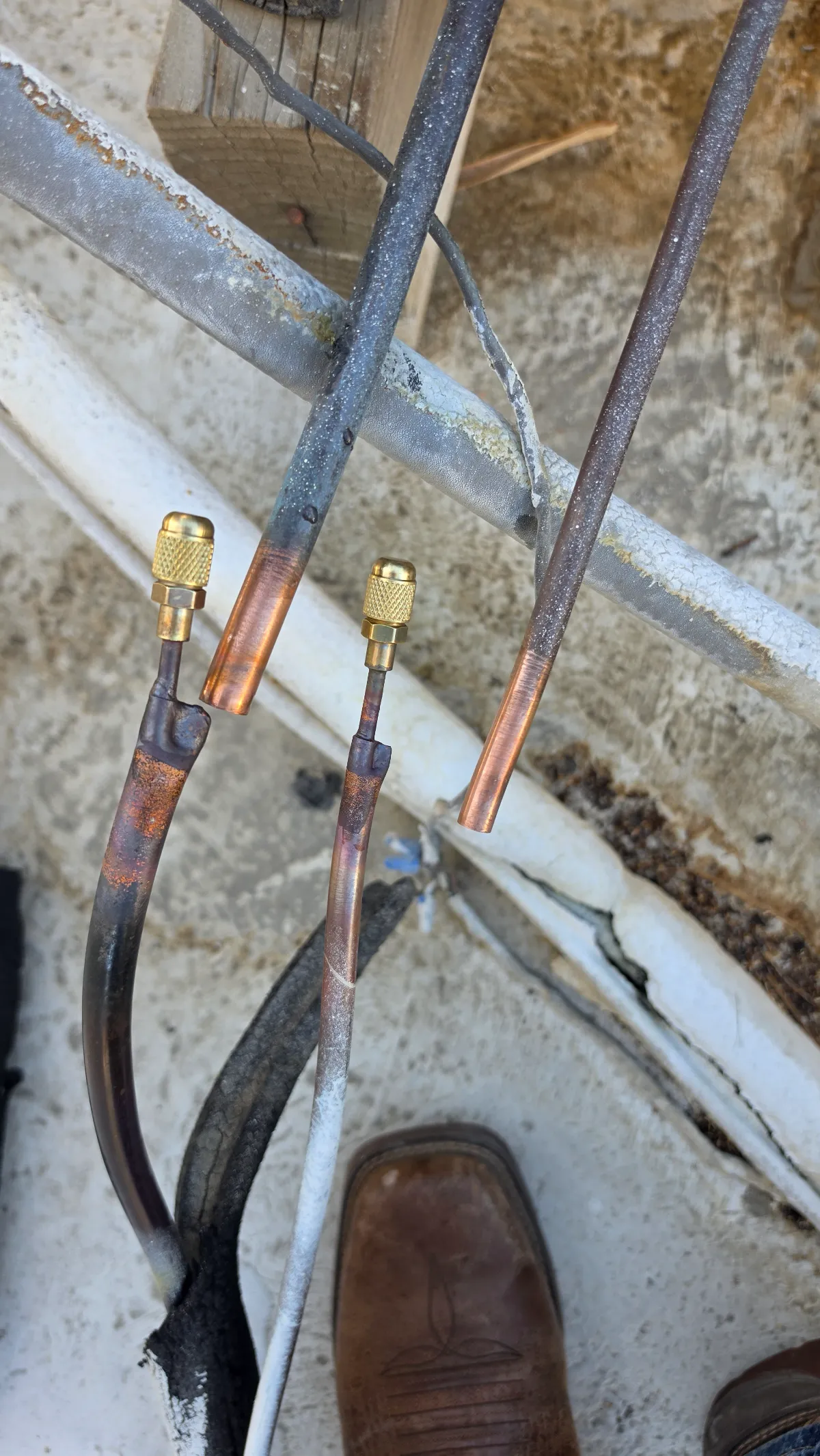 Progress photo showing testing coils with pressure during Residential HVAC service in Indian Wells, California