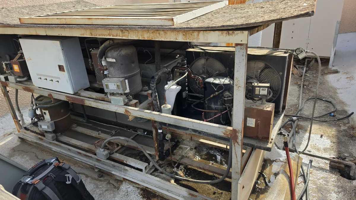Progress photo showing Compressor rack during Commercial Refrigeration diagnostic in Indian Wells, California