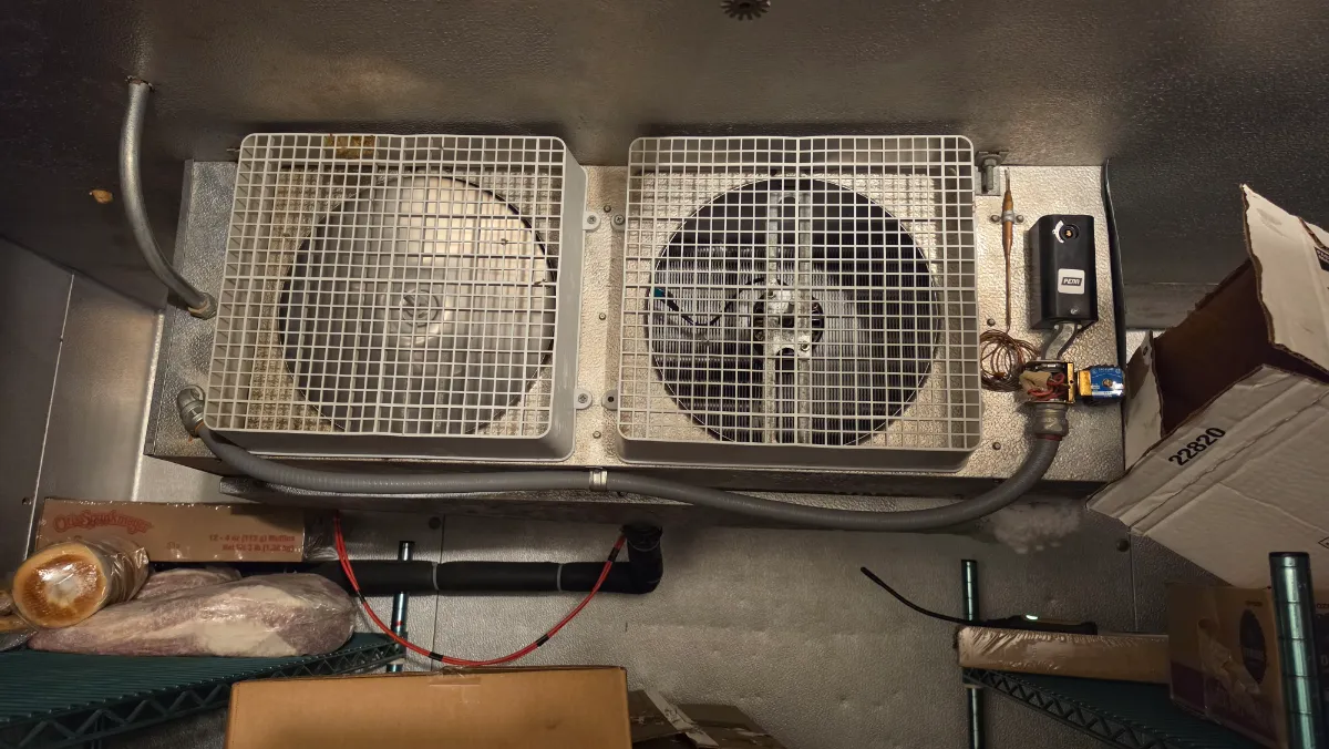 Progress photo showing Evaporator coil missing fan during Commercial Refrigeration diagnostic in Indian Wells, California