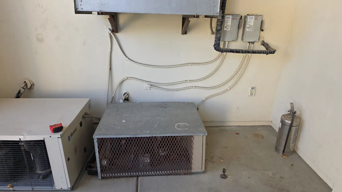 Progress photo showing walk in cooler large condensing unit  during Commercial Refrigeration service in La Quinta, California