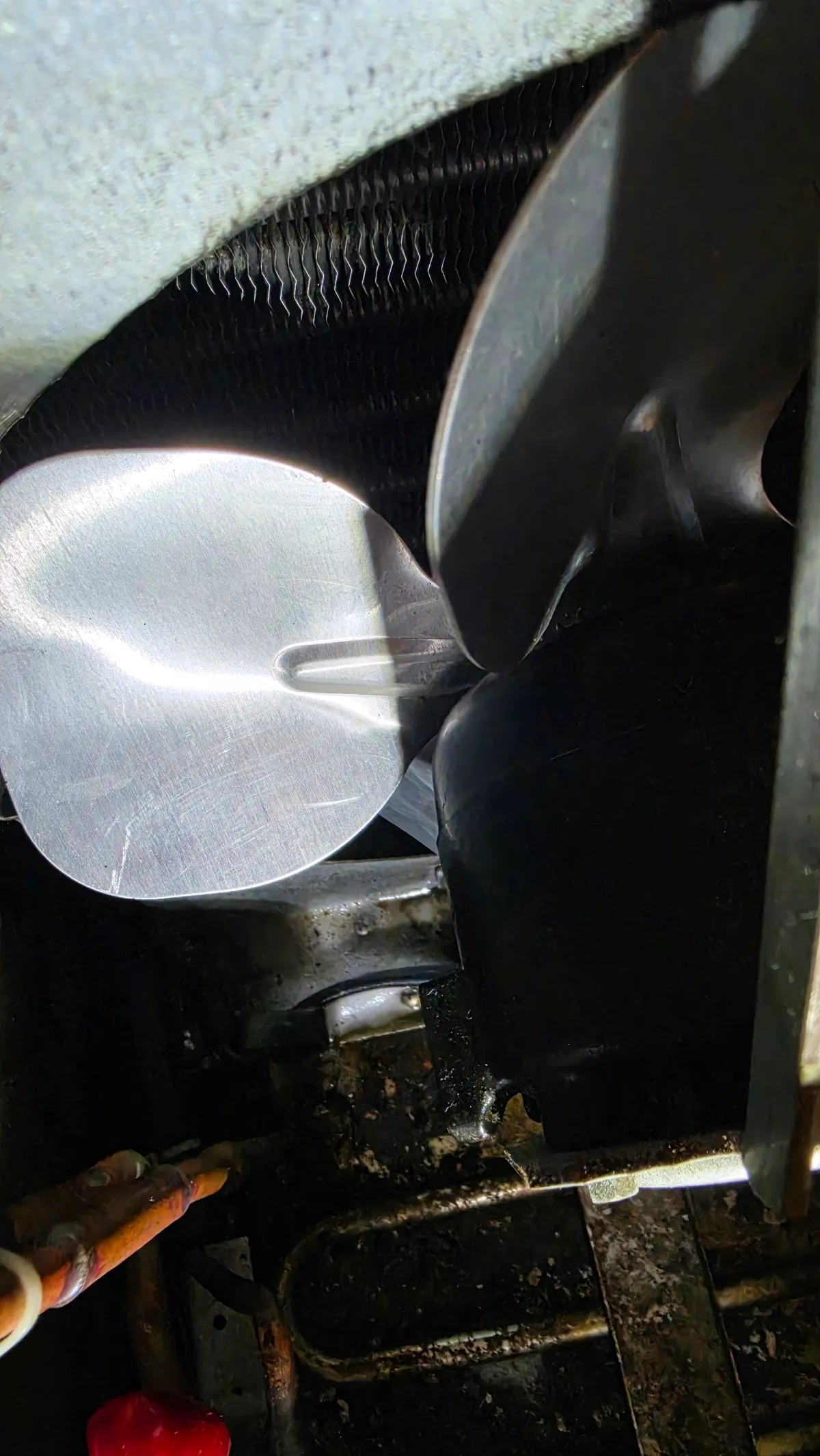 Progress photo showing Clean fan blade during Commercial Refrigeration repair in Indio, California