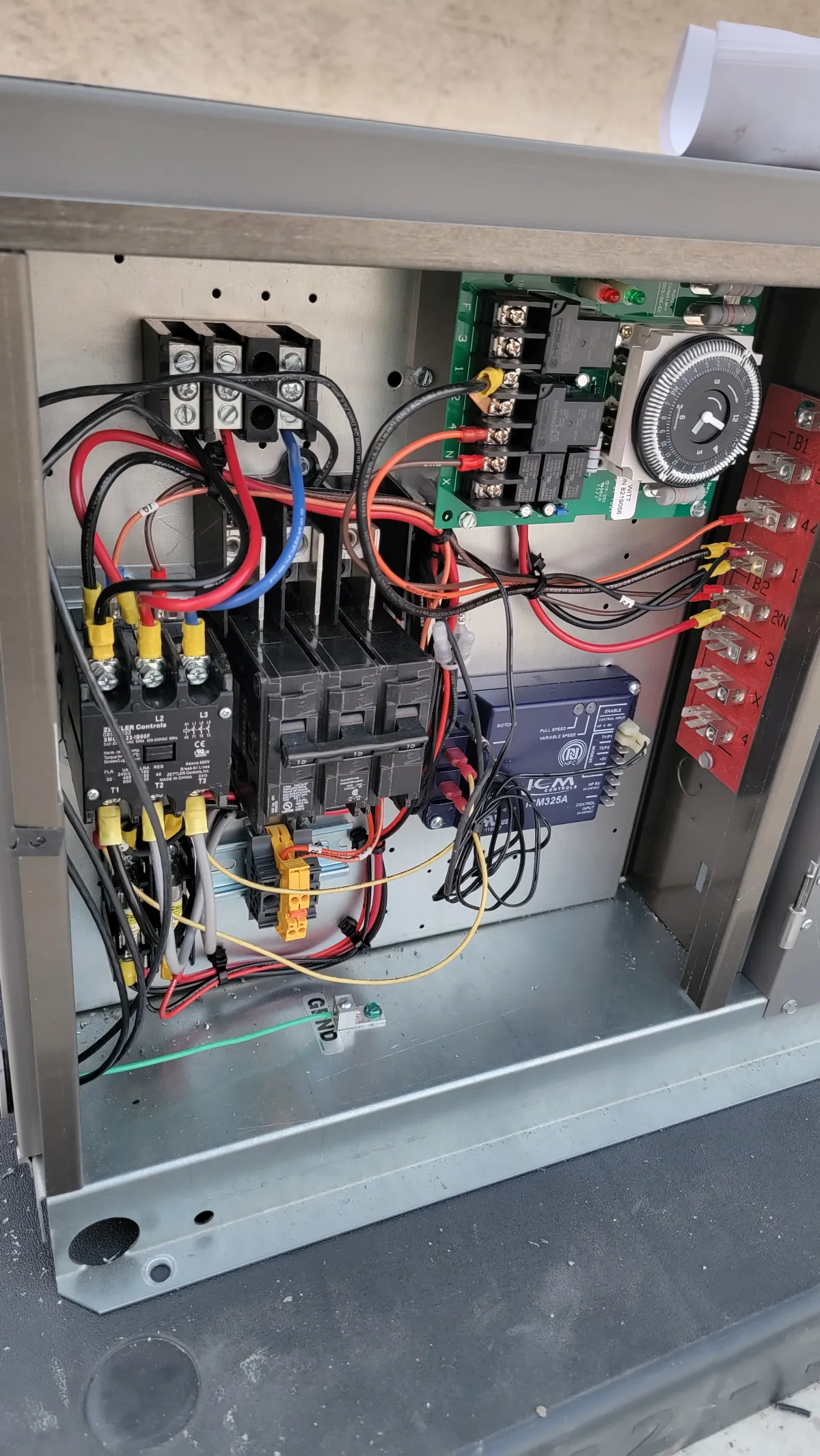 Progress photo showing controls condensing unit during Commercial Refrigeration installation in Palm Springs, California