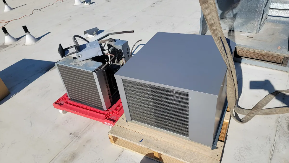 Progress photo showing side by side condensing unit during Commercial Refrigeration installation in Palm Springs, California