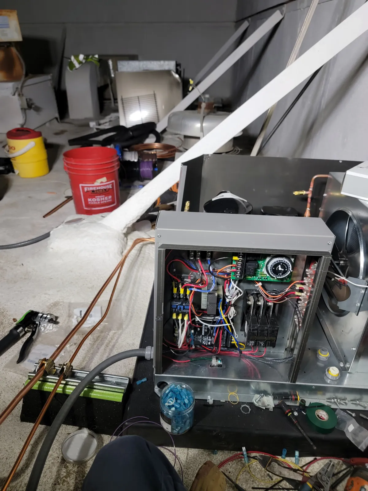 Progress photo showing electrical condesning unit during Commercial Refrigeration installation in Palm Springs, California