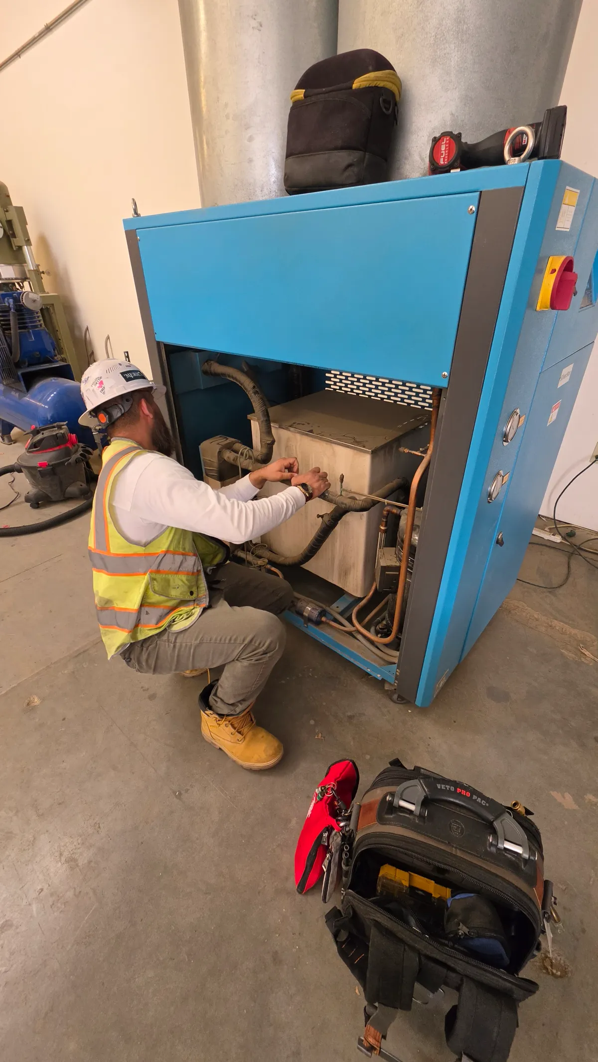 Progress photo showing Diagnosing 10 ton chiller during Commercial HVAC diagnostic in Indio, California