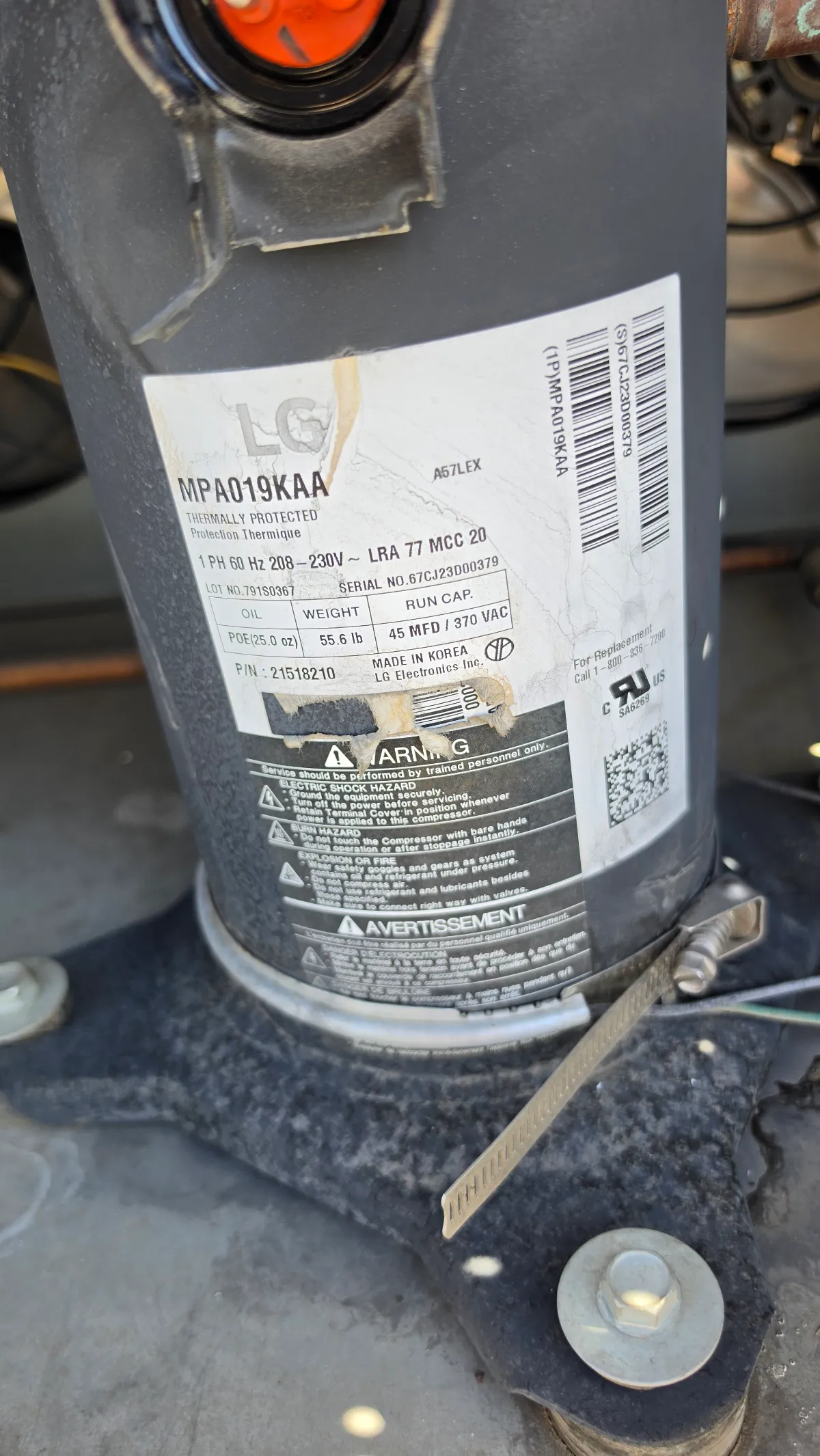 Progress photo showing compressor during Commercial Refrigeration service in Indio, California