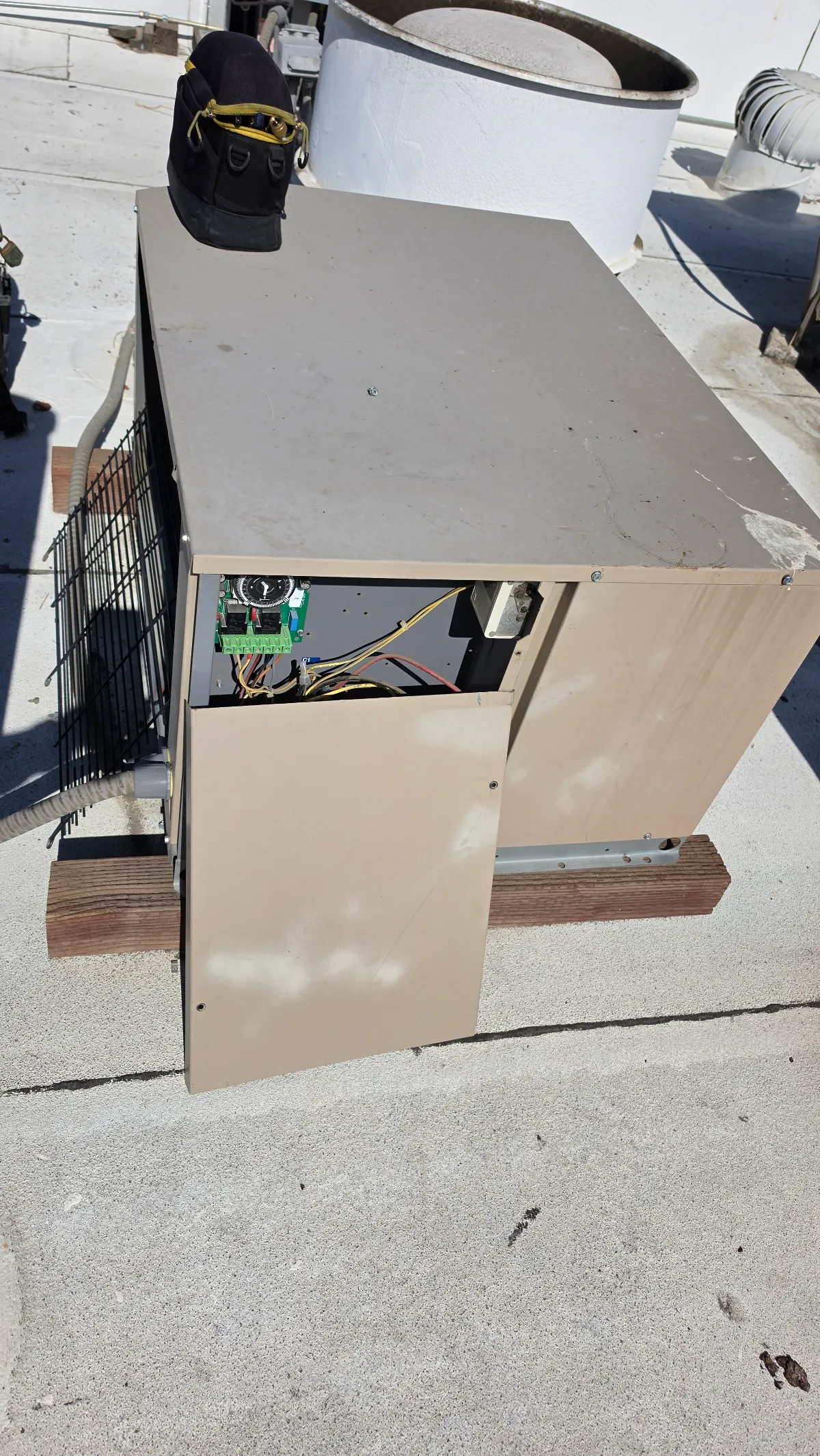 Progress photo showing condensing unit electrical during Commercial Refrigeration service in Indio, California