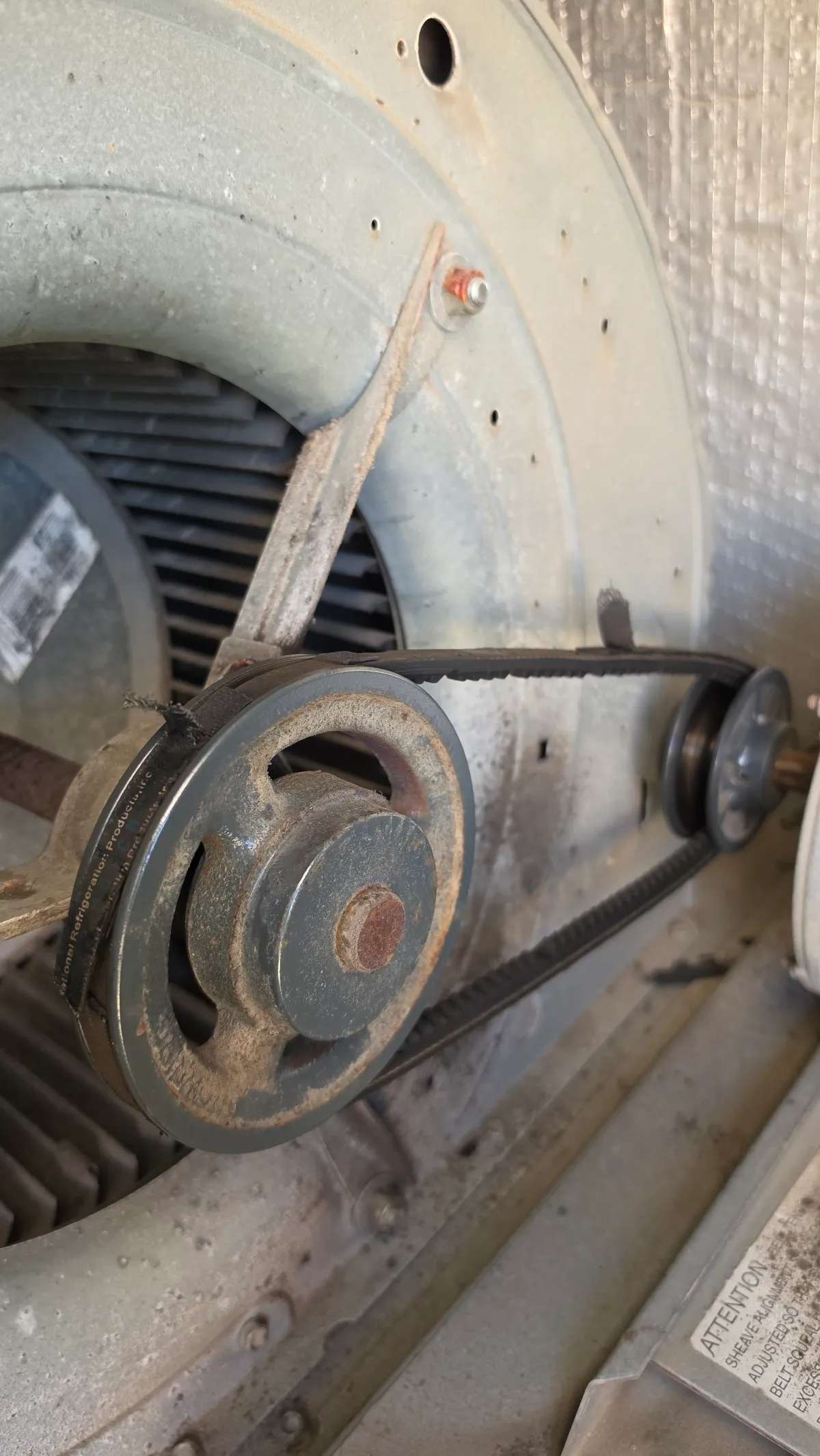 Progress photo showing Blower belt during Commercial HVAC repair in Coachella, California