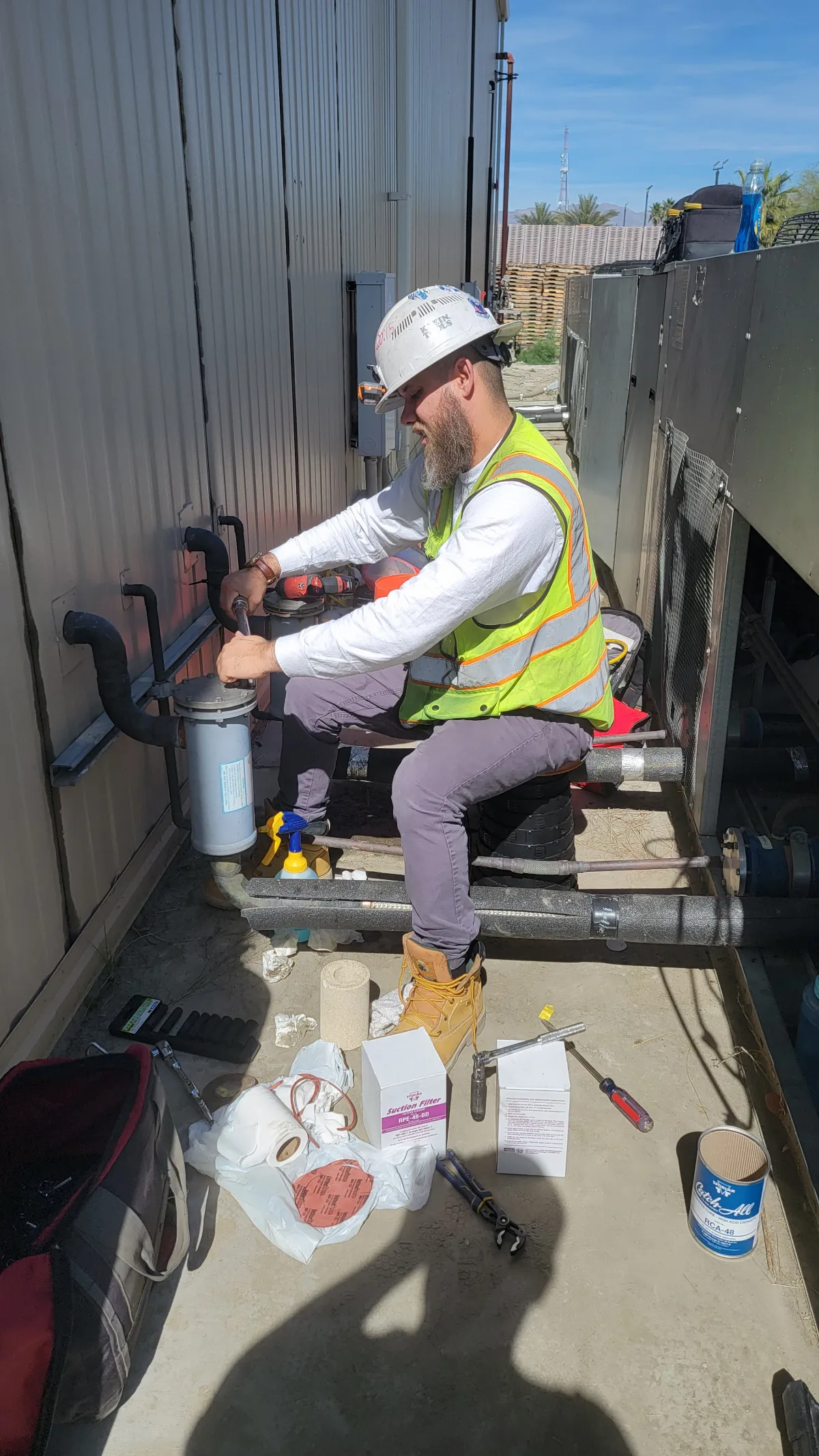 Progress photo showing repair Installing new filter drier during Commercial Refrigeration repair in Coachella, California