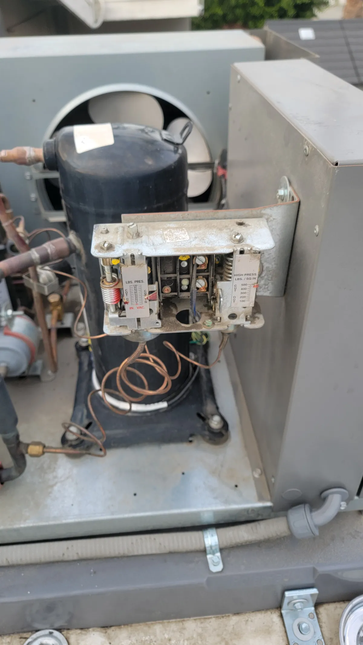 Progress photo showing dual pressure controller during Commercial Refrigeration repair in Cathedral City, California