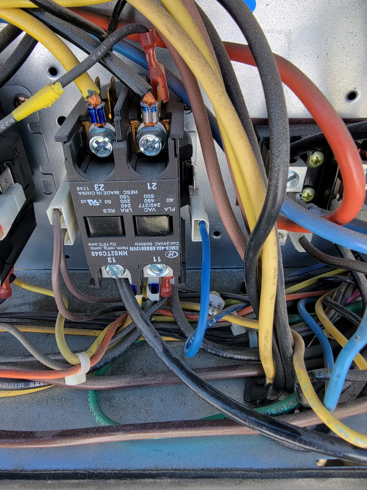 Progress photo showing contactor for unit during Commercial HVAC service in Cathedral City, California