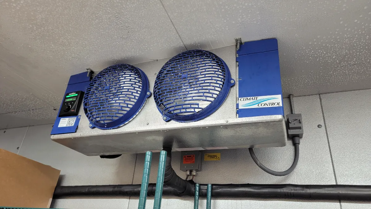 Progress photo showing evaporator wlak in freezer during Commercial Refrigeration repair in La Quinta, California