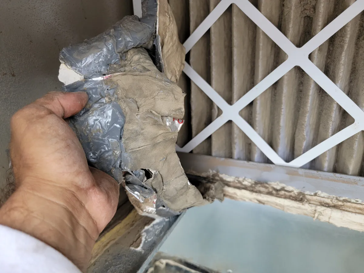 Progress photo showing poor previous install during Commercial HVAC service in La Quinta, California