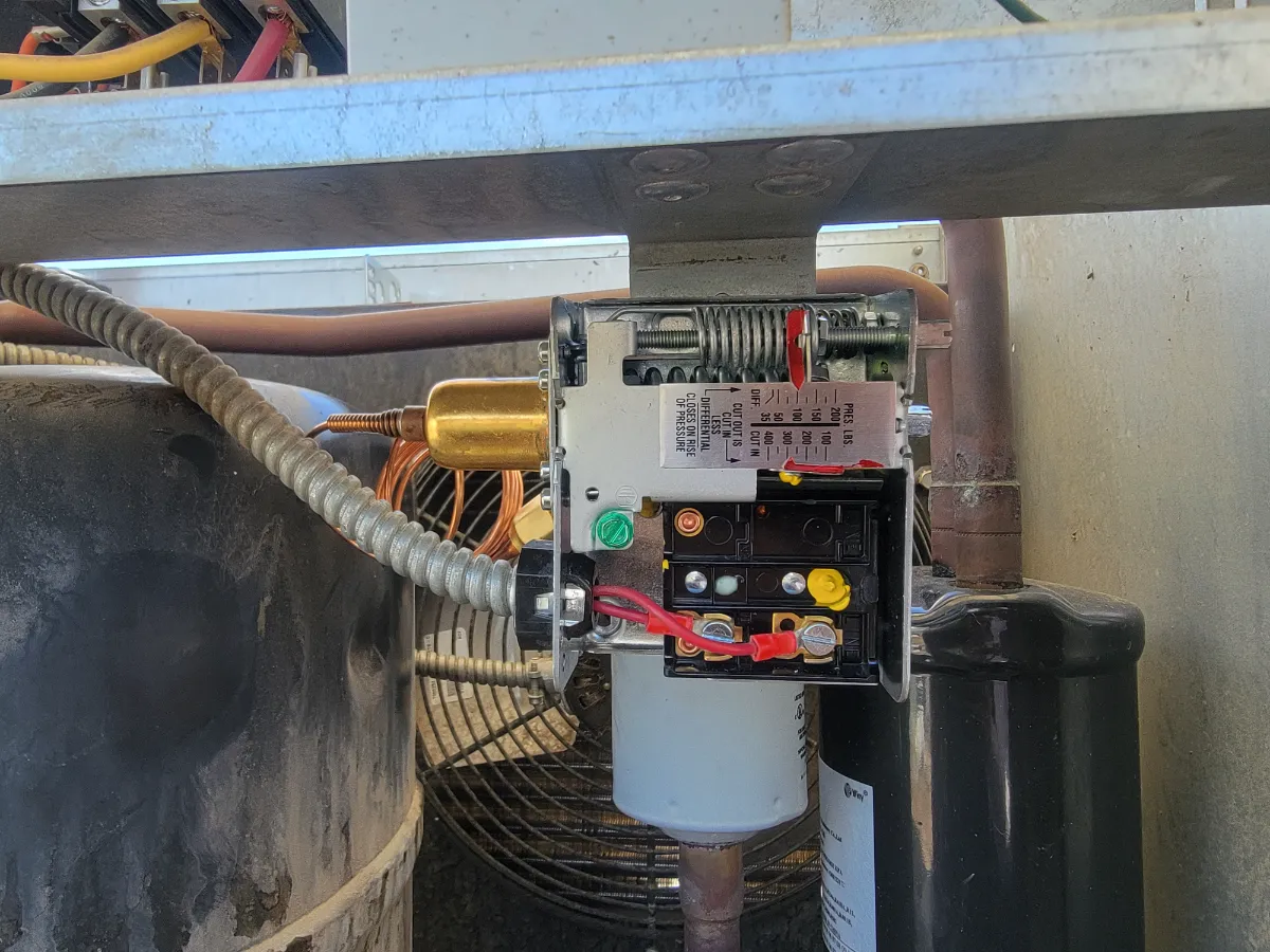 Progress photo showing new pressure controller during Commercial Refrigeration repair in La Quinta, California
