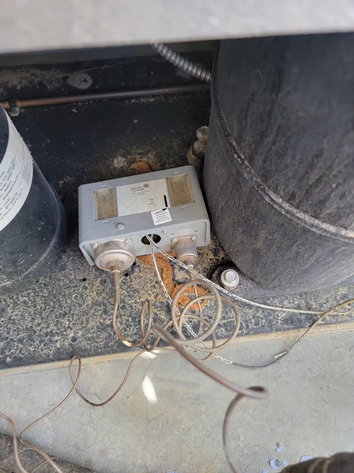Progress photo showing old preasure controller during Commercial Refrigeration repair in La Quinta, California