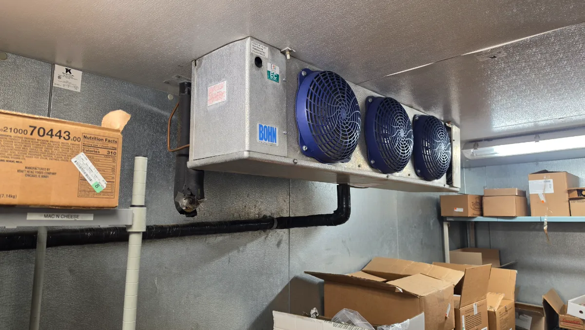 Progress photo showing evaporator oil walk in freezer during Commercial Refrigeration service in Rancho Mirage, California
