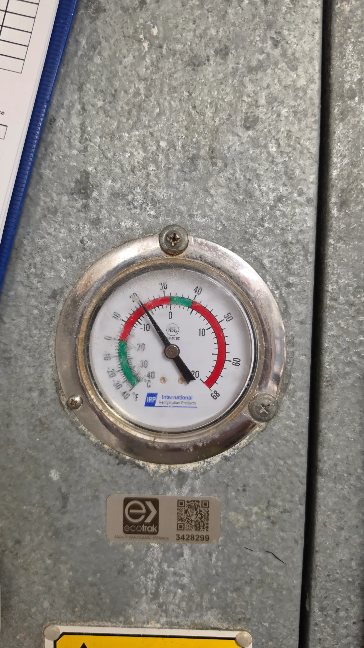 Progress photo showing temperature display during Commercial Refrigeration service in Rancho Mirage, California