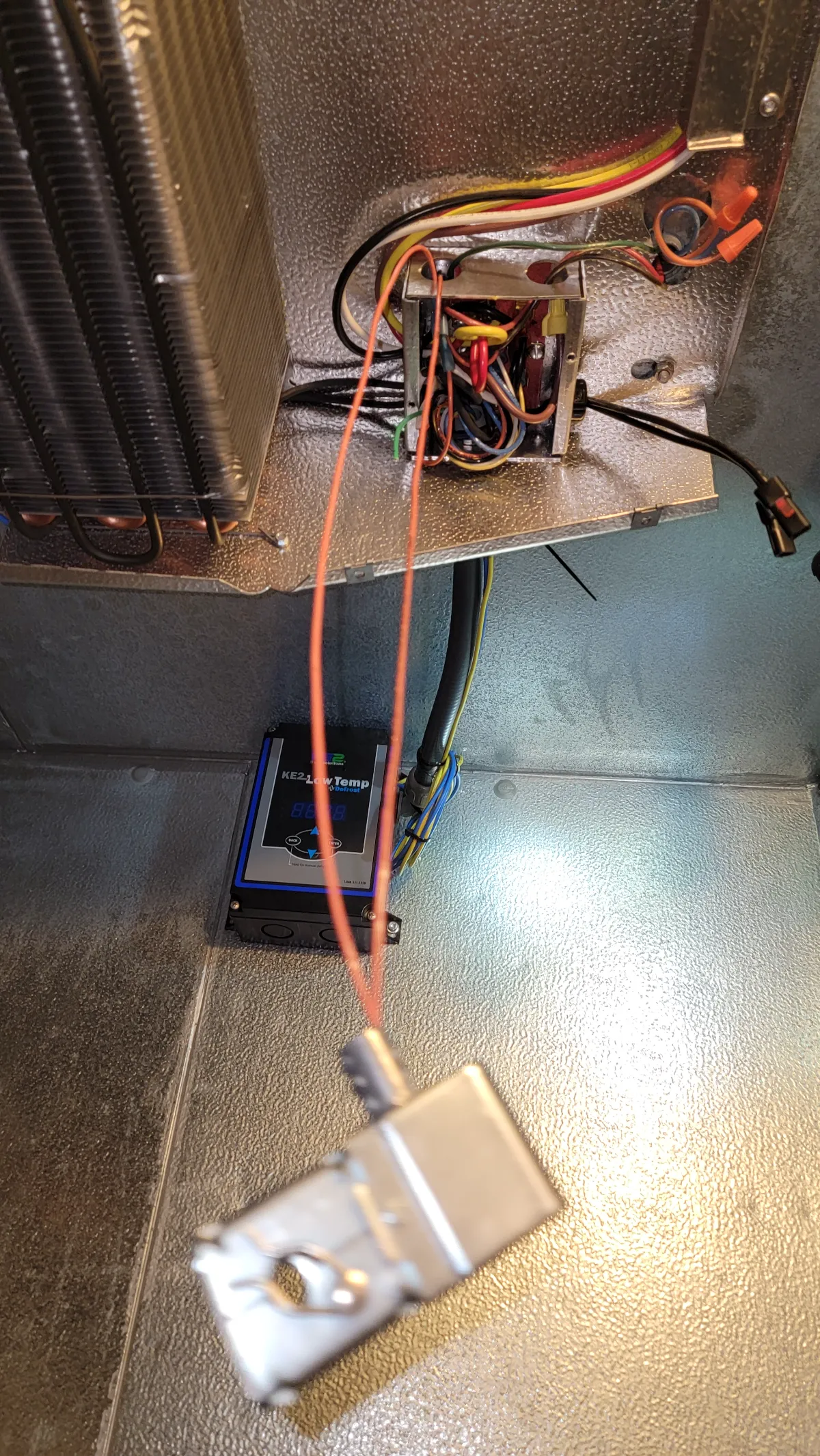 Progress photo showing walk in evaporator electrical during Commercial Refrigeration installation in Rancho Mirage, California