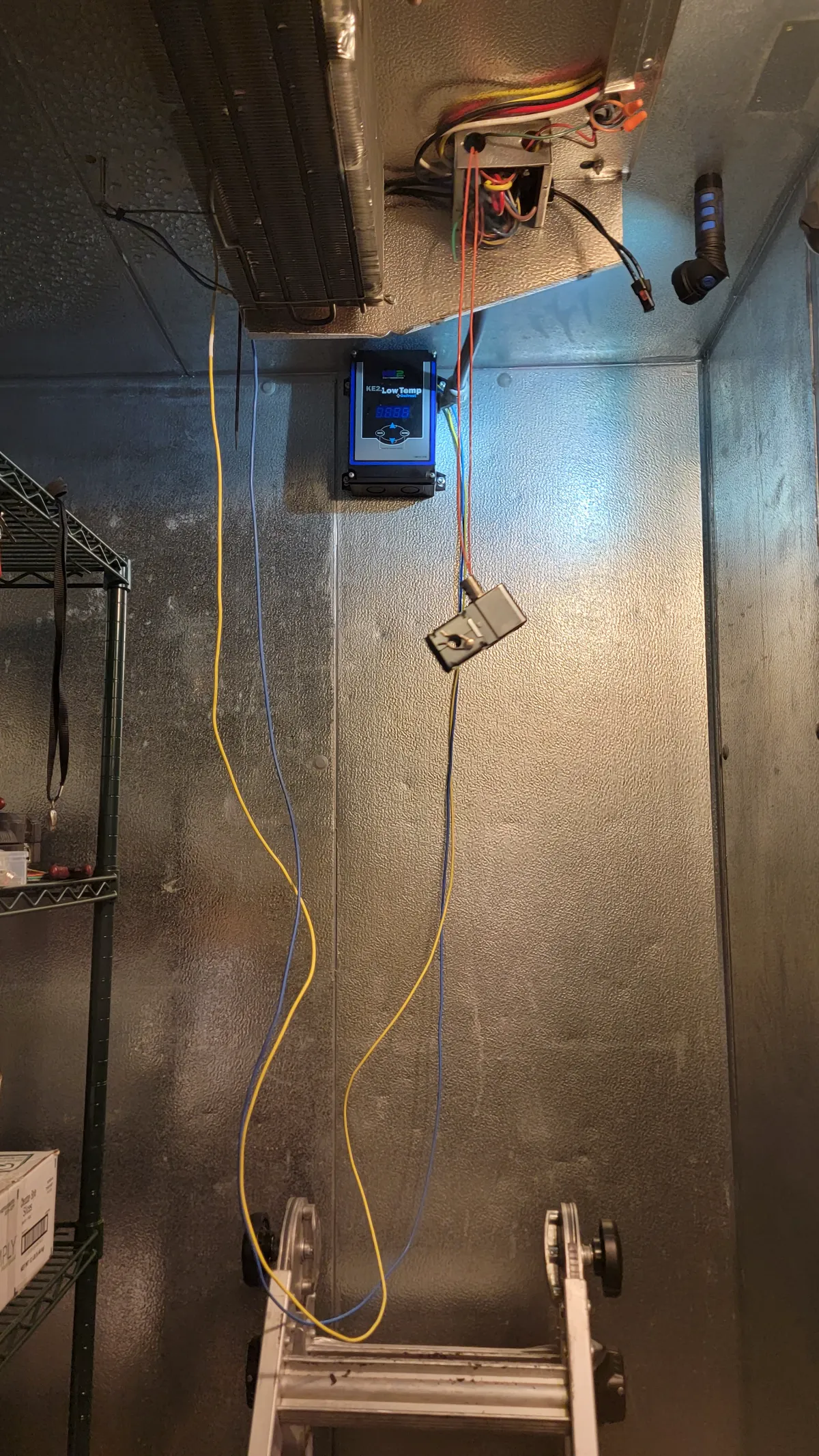 Progress photo showing wiring controller during Commercial Refrigeration installation in Rancho Mirage, California