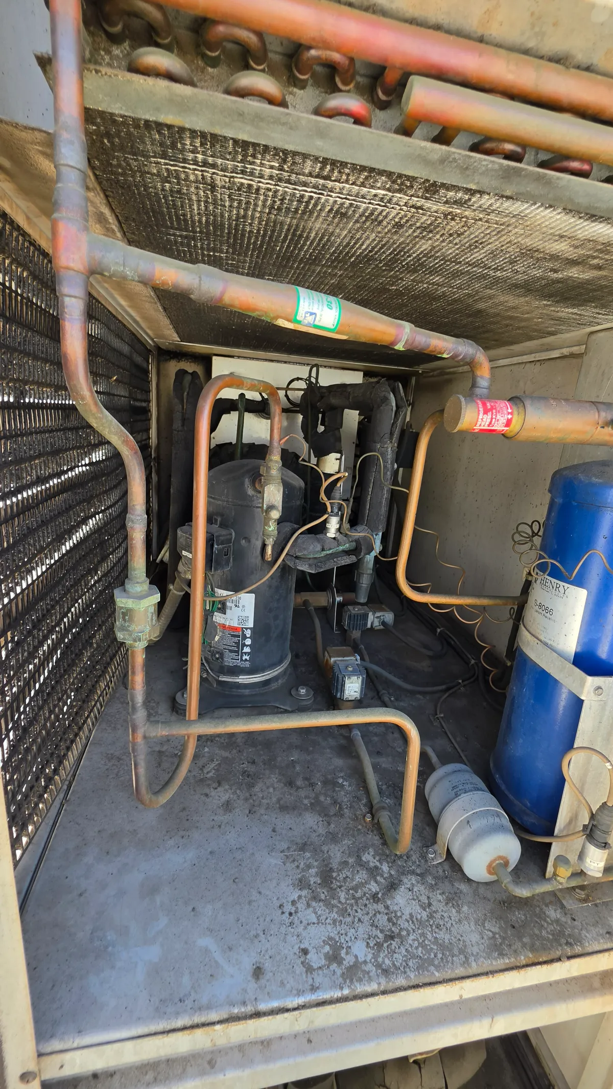 Progress photo showing compressor cabinet during Commercial HVAC service in Palm Desert, California