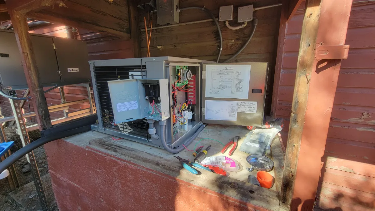 Progress photo showing walk in freezer condensing unit during Commercial Refrigeration installation in Palm Desert, California