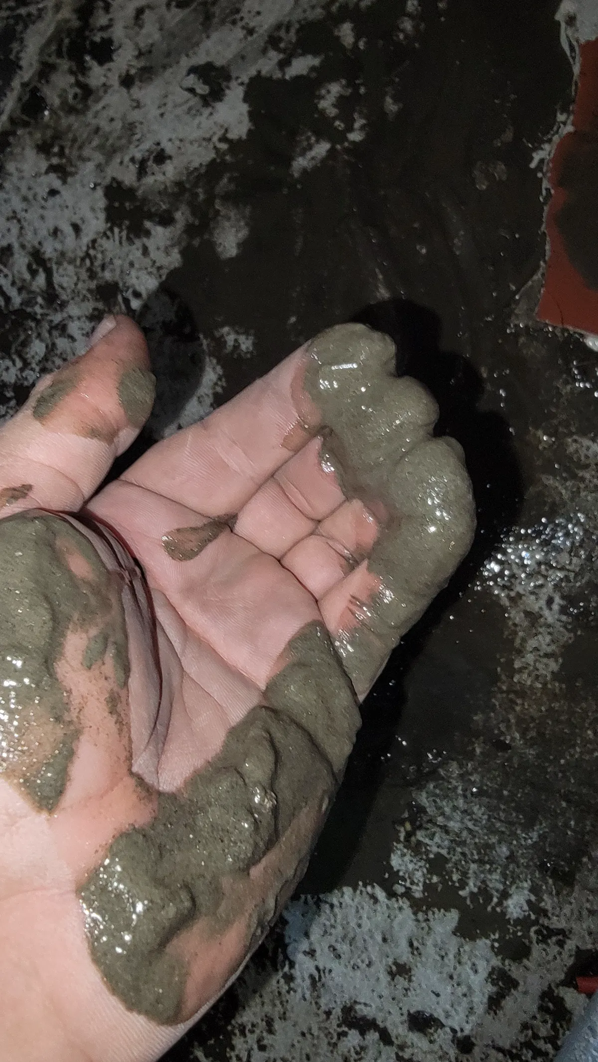 Progress photo showing mud from maintenance during Commercial HVAC service in Palm Desert, California