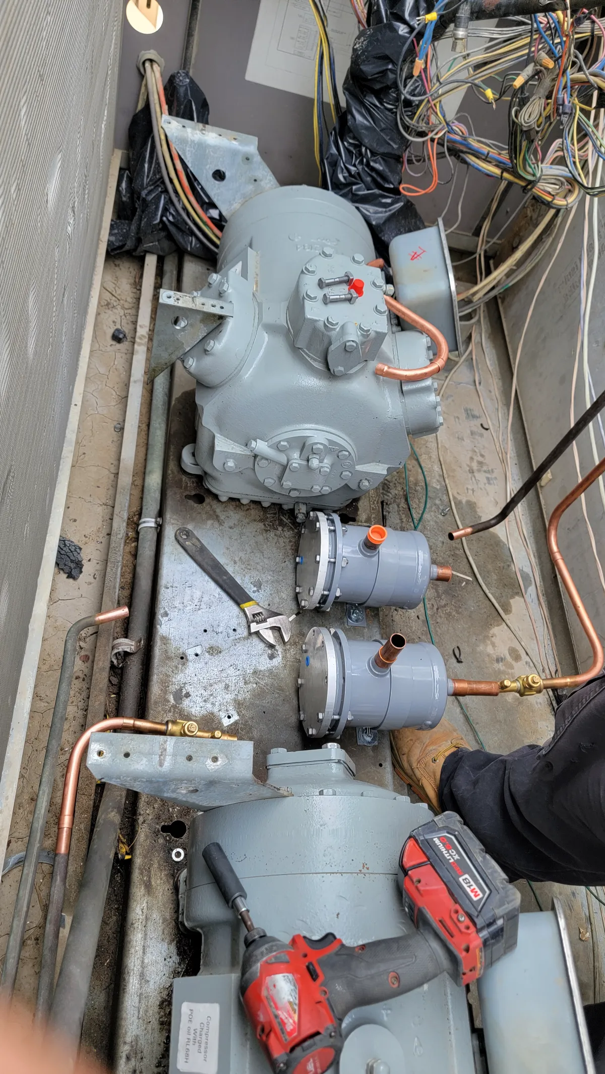 Progress photo showing compressors during Commercial HVAC repair in Indian Wells, California